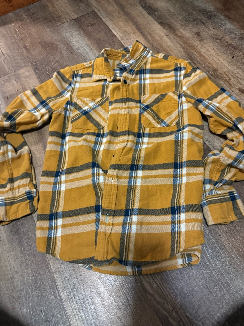 Sonoma Mustard Plaid Button-Down Shirt with Blue Accents